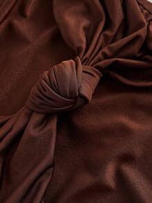 SHEIN X Phaith Montoya SHEIN MOD 女士棕色垂褶领修身中长连衣裙，优雅连衣裙，正式礼服，新年晚礼服，节日礼服，新年假期礼服，新年派对女士礼服，化装舞会礼服 - 棕色 - 查看 3