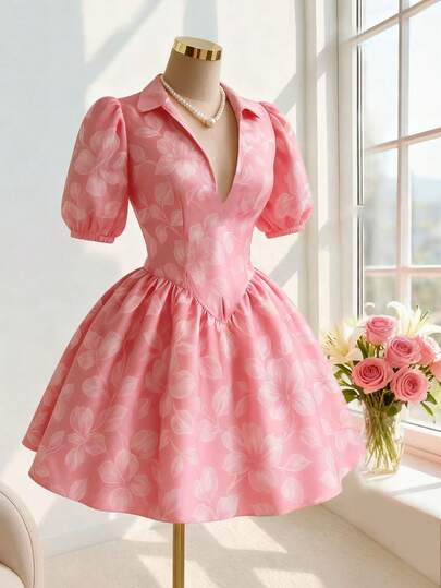 Resyla Women's Casual Floral Print Short Sleeve Dress, Summer