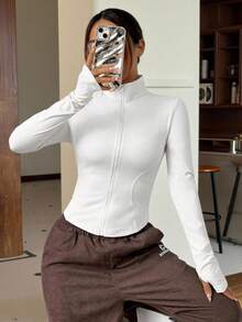 SHEIN EZwear Women's White Knitted Sun Protection Jacket In Fall/Winter - White - View 4