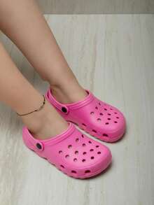 Sandalias de mujer transpirables diseño hueco sin cordones suela gruesa estilo casual verano hogar exterior zuecos - Rosa oscuro. - Ver 3