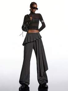 LYSMO 2025 New Arrive Minimalism Winter New Year Women's Fashion Plaid Pleated Flare Leg Suit Pants, Winter For Women , Christmas New Year Thanksgiving Chic Stylish Collection - Multicolor - View 7