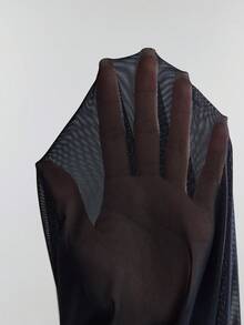 Ontre 2026春夏女装长袖收腰透视网纱中长连衣裙，优雅宽松版型，适合春夏穿着，场合：情人节、度假、派对、工作、办公室、商务休闲、日常穿着、都市时尚 - 藏蓝色 - 查看 7