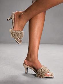 CUCCOO SZL Sandalias de tacón con punta abierta de moda casual para mujer - Albaricoque - Ver 4