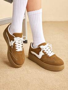 CUCCOO EASI 女士休闲厚底厚底运动鞋，时尚百搭 - 卡其色 - 查看 6