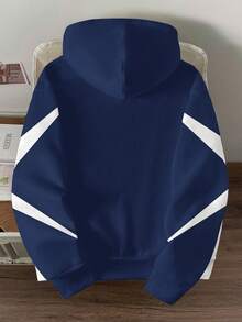 Manfinity Joysei Men's Casual Contrast Color Print Long Sleeve Hoodie - Navy Blue - View 3