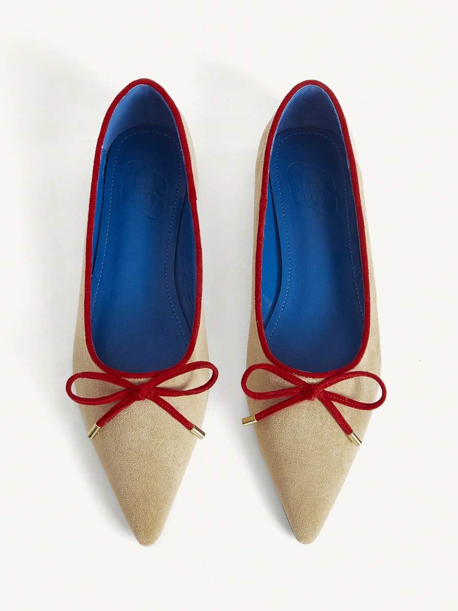 CUCCOO CHICEST Giày bệt mũi nhọn họa tiết bướm thanh lịch dành cho nữ - Màu be - Xem 1