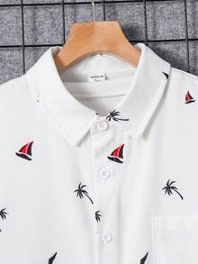 SHEIN Áo sơ mi ngắn tay màu trắng dành cho nam thiếu niên, in hình cây cọ nhiệt đới, thuyền và chấm bi, kiểu dáng giản dị, thoải mái, đa năng, phù hợp mặc hàng ngày, đi học, du lịch, lễ hội âm nhạc, tiệc tùng, kỳ nghỉ hè ở bãi biển. Áo sơ mi mùa hè, áo sơ mi in họa tiết nhiệt đới, áo sơ mi đi biển, áo sơ mi nam thường ngày. - trắng - Xem 8