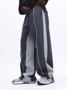 SUMWON Pantalones de chándal holgados con paneles laterales de corte y costura en tono blanco, detalle de ribete, cintura con cordón, pantalones casuales de estar por casa lisos - Multicolor - Ver 4