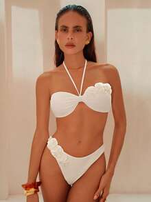 Swim Chiccia 1 Bộ bikini buộc dây màu trơn và quần tam giác - trắng - Xem 6