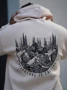 Heavens Edit Sudadera con capucha y cordón para hombre con estampado floral y diseño de paisaje, para otoño e invierno - Albaricoque - Ver 4