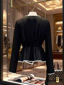 Franclia 大码女式优雅蝴蝶结袖口长袖衬衫，不对称下摆设计，百搭叠穿单品，适合办公和休闲场合穿着。 - 黑色 - 查看 2