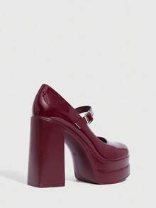 CUCCOO SZL Women's Fashion Black Mary Jane Platform Thick High Heel Pumps, Suitable For Commuting, Dating, Party, Holiday Events For Christmas - Burgundy - View 8