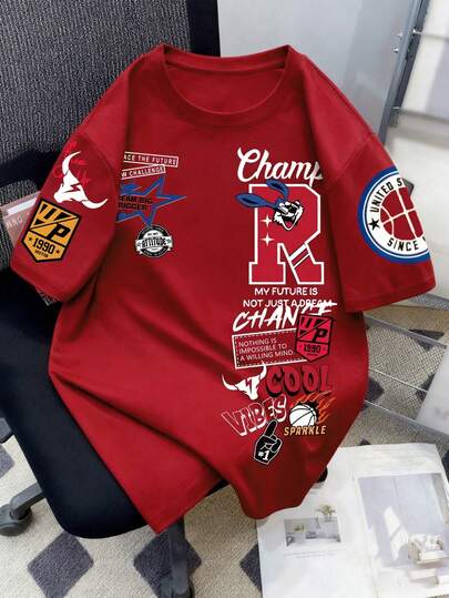 Claim Dot 加大码男士极简主义印花圆领短袖T恤