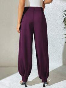Xyvia Women's Elegant High Waist Double Button Decor Pleated Long Slim Pants, Casual, Spring/Autumn - Purple - View 2