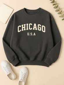 Sudadera estampada "CHICAGO U.S.A." - moderna, urbana y cómoda con estilo universitario premium - Gris Oscuro - Ver 1