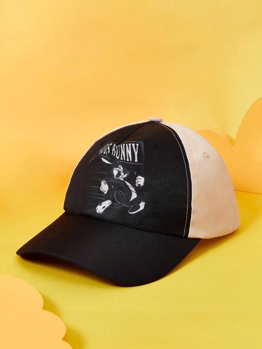 LOONEY TUNES X SHEIN Classic Cartoon Rabbit Print Contrast Color Baseball Cap - Black and White - View 1