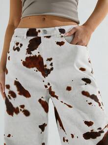 Athîral 女士印花口袋宽松直筒休闲裤 - 白色 - 查看 5