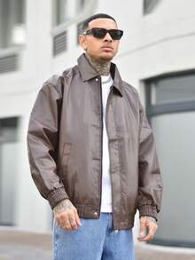 Devon Thys Men's Casual Loose Fit Business PU Leather Jacket, For Fall, Grunge - Brown - View 1