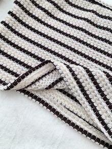 少女休闲蕾丝边吊带背心和阔腿条纹针织裤套装，适合日常穿着 - 黑與白 - 查看 3