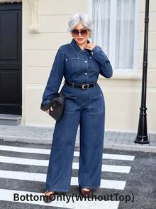 EMERY ROSE Celana Jeans Denim Cuci Ukuran Besar untuk Liburan Kasual - Medium Wash - View 1