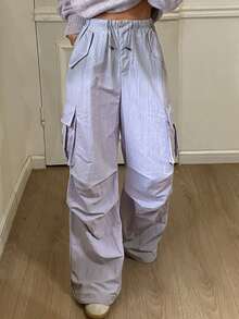 DAZY Quần ống rộng xếp ly phối màu Tie Dye dành cho nữ, quần ống rộng túi rộng thoải mái - Màu tím - Xem 5