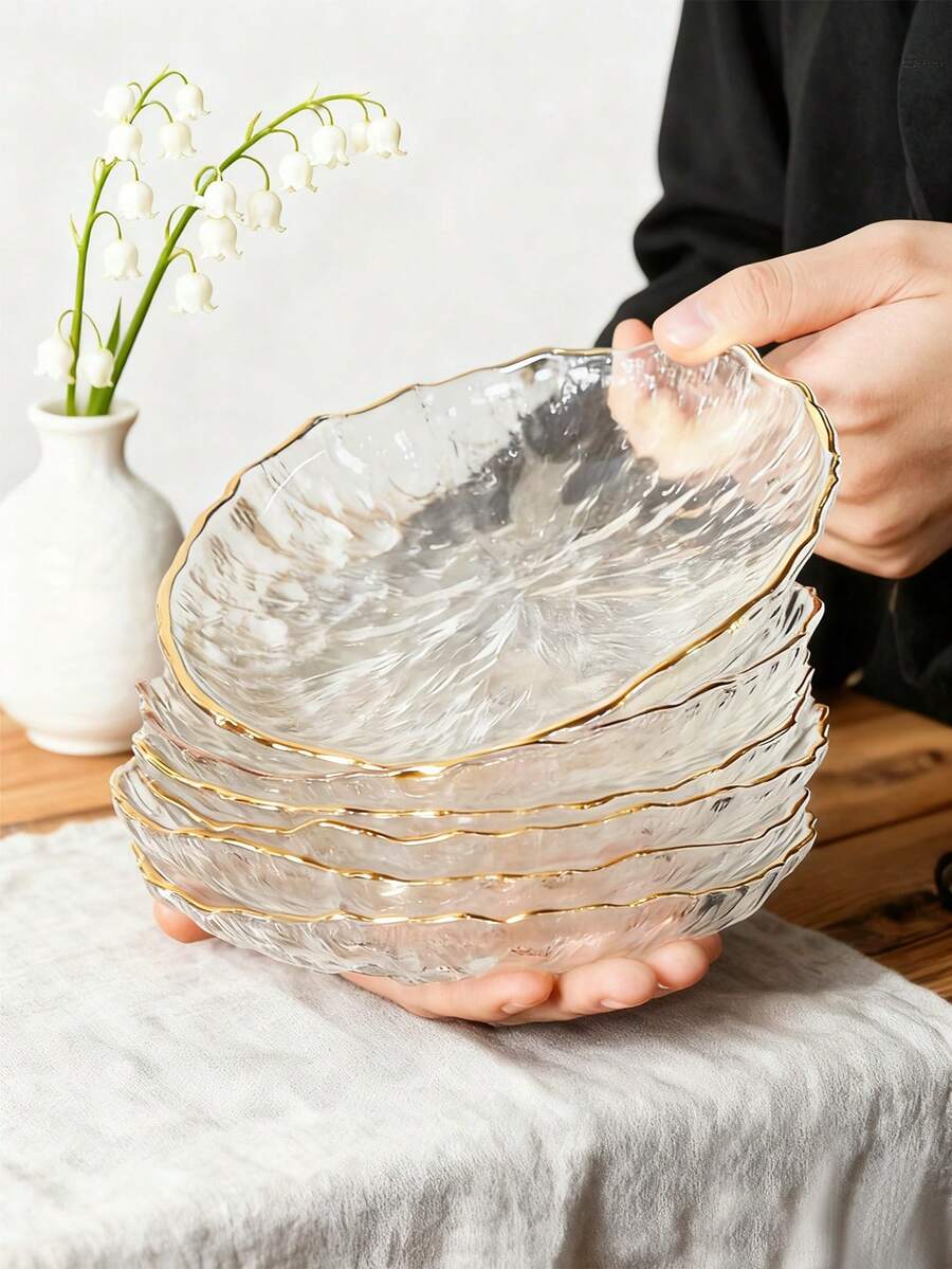 1件简约复古高品质冰山纹理玻璃水果碗、小吃盘、家居装饰客厅精致开胃沙拉盘圣诞礼物 - 透明 - 查看 1