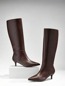 SHUZIA Giày bốt cao đến đầu gối gót nhọn gợi cảm quyến rũ dành cho nữ - Màu nâu Sô-cô-la - Xem 7