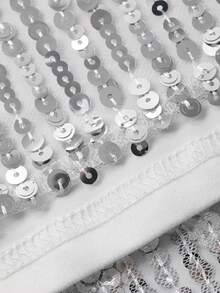 DAZY 女士V领无袖亮片流苏修身长款派对连衣裙 新年圣诞节嘉年华 - 銀色 - 查看 7