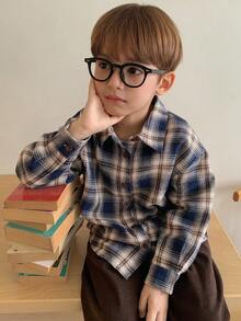 DAZY 男童格子印花纽扣前开襟休闲长袖衬衫