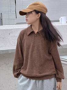 DAZY Girls Collared Knit Sweatshirt - Brown - View 4