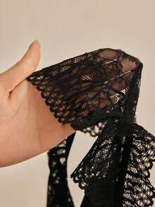 Charlaine Sexy Black Sleeveless Bodysuit For Women Semi Sheer Ladder Cutout Lace Detail Lingerie - Black - View 8