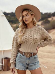 Glamine Women's Casual Solid Color Knit Top, Autumn/Winter S Cowgirl Top Cowboy Tops For Women Western Wear Women Western Top - Apricot - View 1