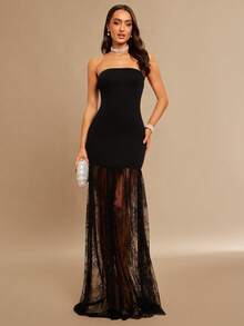 Silquee 女士优雅派对蕾丝拼接连衣裙 - 黑色 - 查看 3