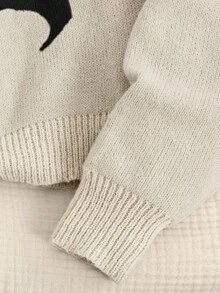 SHEIN Tween Girls' Apricot Cute Casual Contrast Black Butterfly Round Neck Long Sleeve Cropped Sweater Top, Suitable For Spring, Autumn, Winter, Clean Girl Style, Chinese New Year, Valentine's Day - Apricot - View 5