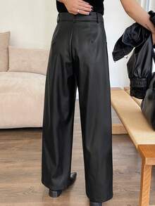 Dazy Tall 女士高个/长款PU皮裤，直筒，褶裥，宽松，休闲都市裤