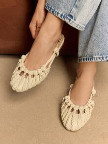 Rosivie 女士手工编织罗马平底凉鞋，闭趾踝带搭扣，适合派对、活动、度假，性感沙滩平底鞋 - 米色 - 查看 13