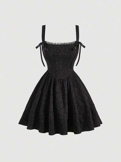 SHEIN MOD 素色打結細節提花吊帶洋裝