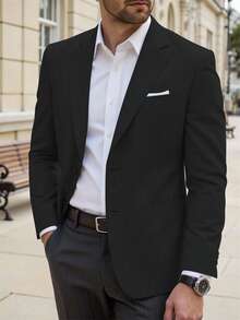 Manfinity Mode Men's Single-Breasted Business Casual Plus Size Blazer Men Blazer Casual Mens Classy Clothes Men Office Wear Formal Men Clothes Men Business Casual Clothes