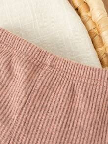 SHEIN Bộ 2 món/Bộ trang phục thường ngày cho bé gái sơ sinh, áo cổ bẻ nhiều màu và quần len rộng rãi - Bụi hồng - Xem 5