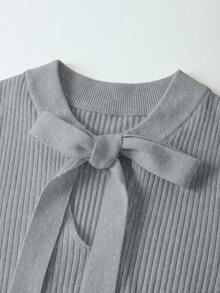 Franclia 新款时尚优雅高品质女士针织毛衣裙，百搭秋季 - 灰色 - 查看 6