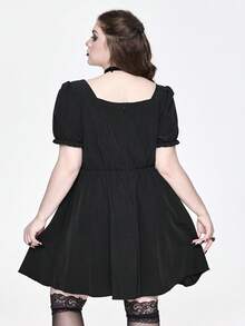 ROMWE Goth Váy tay bồng thêu hình trái tim thời trang cỡ lớn - màu đen - Xem 8