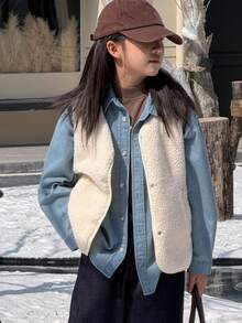 DAZY Tween Girls Crew Neck Fleece Vest Jacket - Beige - View 7