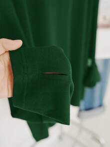 SHEIN EZwear 大码纯色简约日常圆领长袖T恤，橄榄绿 - 墨綠色 - 查看 9