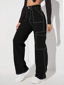 SHEIN ICON Quần jean đen thường ngày cỡ lớn dành cho nữ - màu đen - Xem 1