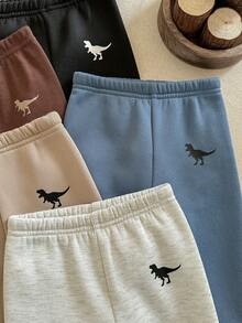 Pixure 5pcs Baby Boy All-Match Solid Color Thermal Lined Leggings, Stretchy Soft Comfortable Fabric, Suitable For Casual Wear, Dinosaur Pattern,Spring/Autumn/Winter - Multicolor - View 4