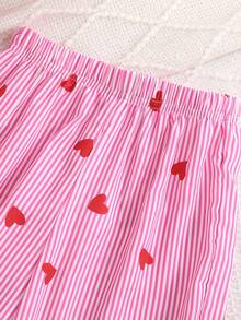 SHEIN 2件套 女童可爱条纹爱心印花短袖上衣 - 粉色 - 查看 5