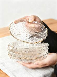 1件简约复古高品质冰山纹理玻璃水果碗、小吃盘、家居装饰客厅精致开胃沙拉盘圣诞礼物 - 透明 - 查看 3