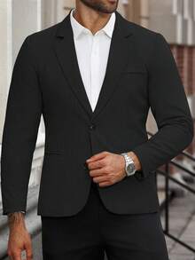 Manfinity Mode Men's Single-Breasted Business Casual Plus Size Blazer Men Blazer Casual Mens Classy Clothes Men Office Wear Formal Men Clothes Men Business Casual Clothes