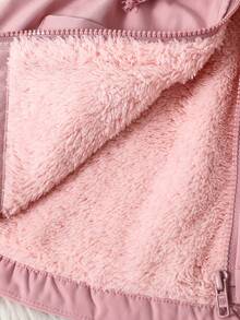 SHEIN Emery Rose Kids 女童休闲保暖连帽拉链抽绳外套，秋冬季 - 淺粉色 - 查看 7