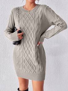 Rafferiza Women's Twist Knit Sweater Dress For New Year Clothes - Light Grey - View 3